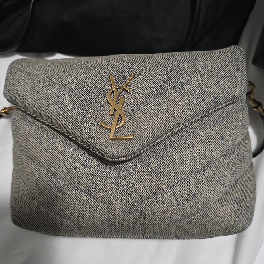 Saint Laurent Quilted Crossbody Bag in Gray with Gold Hardware - Picture 2 of 12